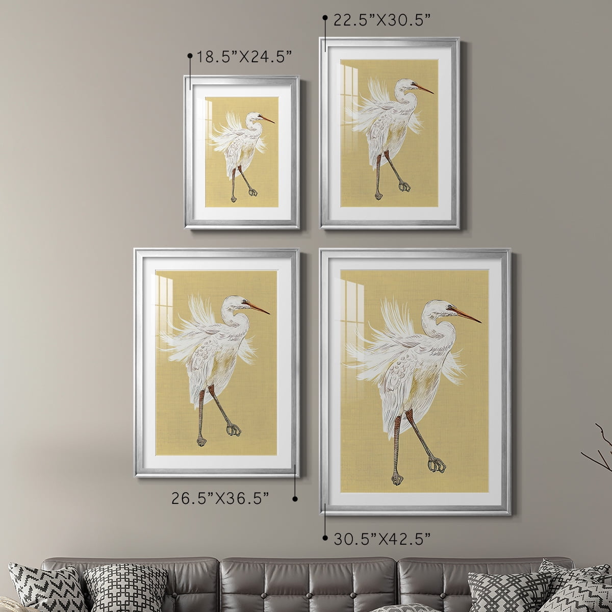 Wexford Home Heron Plumage V Premium Framed Print, 30.5" x 42.5" - Ready to Hang, Silver (Set of 2)
