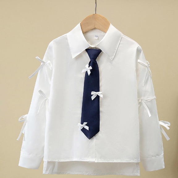 Girls Dress Shirt School Uniform Ruffle Blouse Button Down Long Sleeve Tops Polo Shirt for Kids 15-16 Years