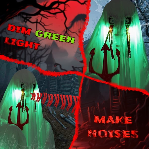4.3ft Life-Size Halloween Animatronic Ghost, Sound-Activated (Green LED Body + Scary Sounds), 1-Minute Assembly for Yard/Haunted House/Party