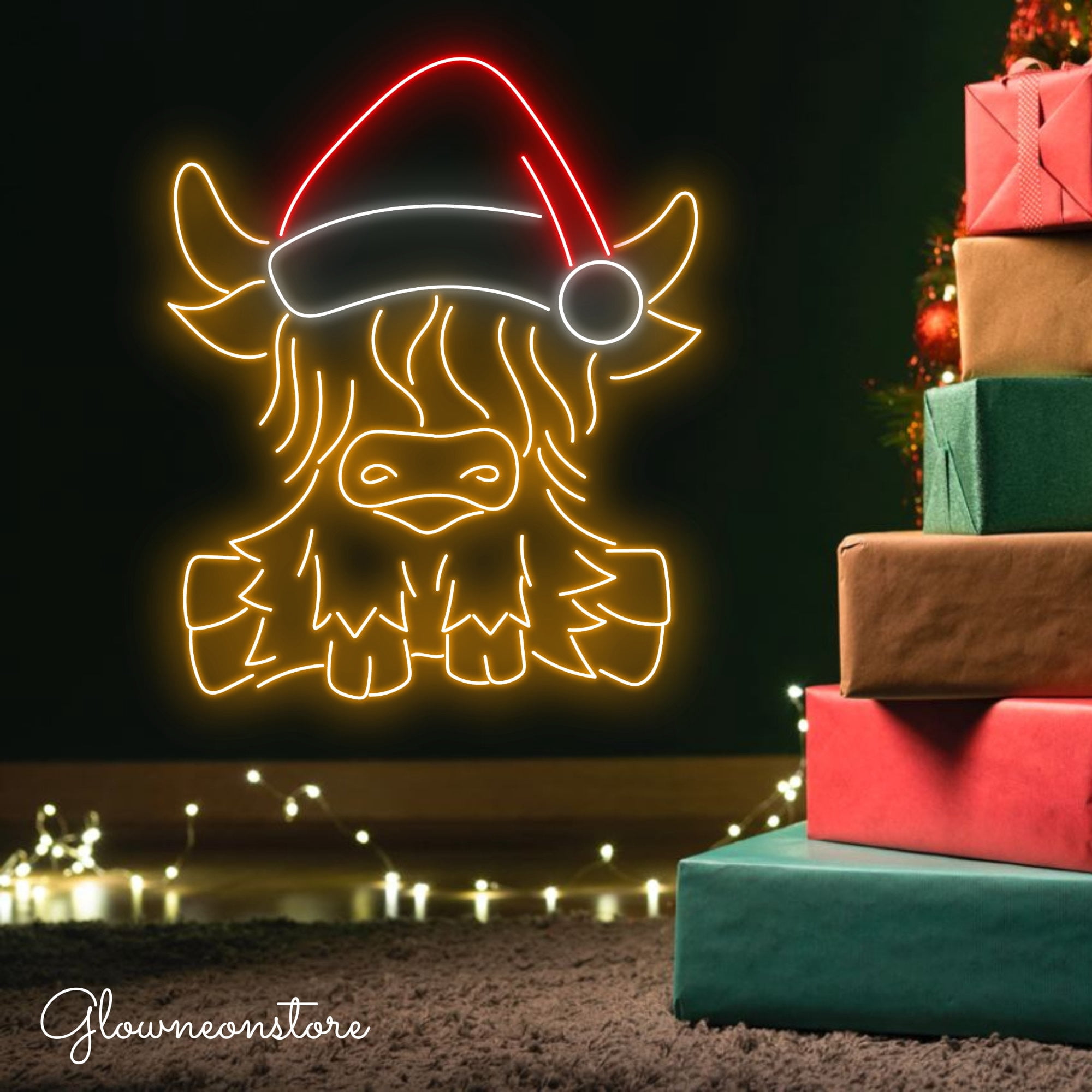 Glowneon Highland Cow Neon Sign, Highland Cow Led Light, Cow Neon Light, Cow Christmas Neon Sign