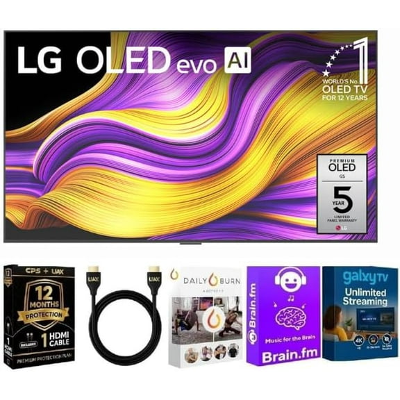 LG 65 Inch Class G5 Series 4K OLED evo AI Smart TV with HDMI Cable 12 Month CPS Warranty Streaming Bundle – Dolby Vision, 120Hz Refresh Rate, Wi-Fi 6, Alexa Built-in
