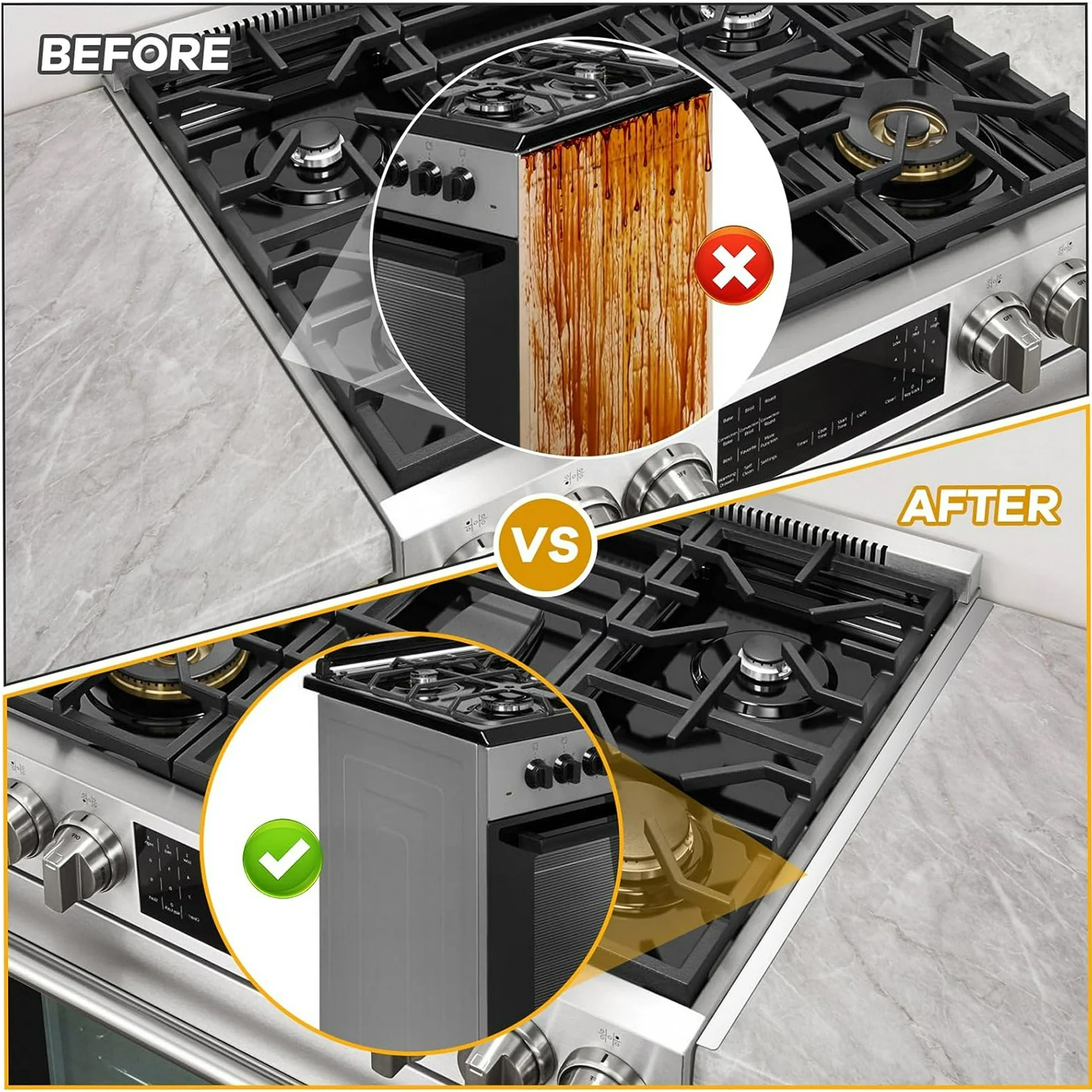2 Pack Stainless Steel Stove Gap Covers, Stove Gap Filler for Kitchen for Kitchen, (Silver, 23.4"L, 0.74" W)