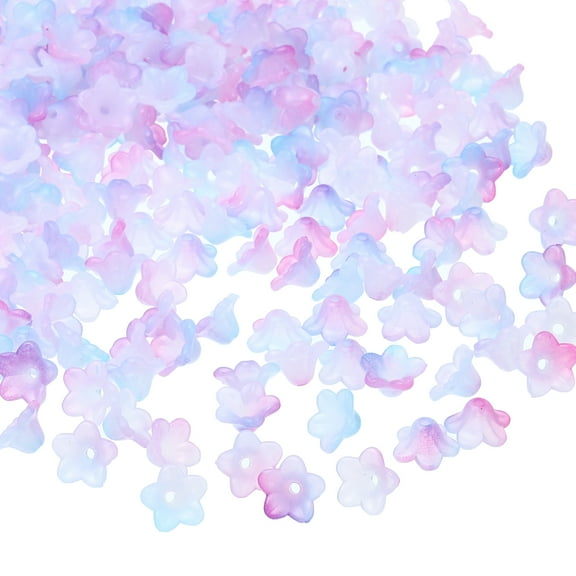 Uxcell 500Pcs 0.3x0.5" Acrylic Frosted Flower Beads Trumpet Flower Beads, Blue Purple