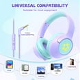 thumbnail image 2 of Kids Wired Headphones for School, 85/94 dB Volume Limit, Wired Over Ear Headphones for Girls Kids with Microphone, Foldable Stereo Sound 3.5mm Wire Cord for Kindle Tablet Airplane Travel, Purple, 2 of 4