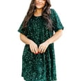 thumbnail image 3 of Faithtur Robe d'Été Décontractée pour Femmes à Sequins Col Rond Manches Courtes Mini Robe Mode Ample Robe de Soirée, 3 of 5