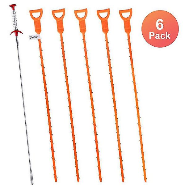 Paquete de 6 herramientas de dragado de alcantarillado, removedor de obstrucciones de drenaje de cabello, herramienta de limpieza de barrena para alivio de drenaje