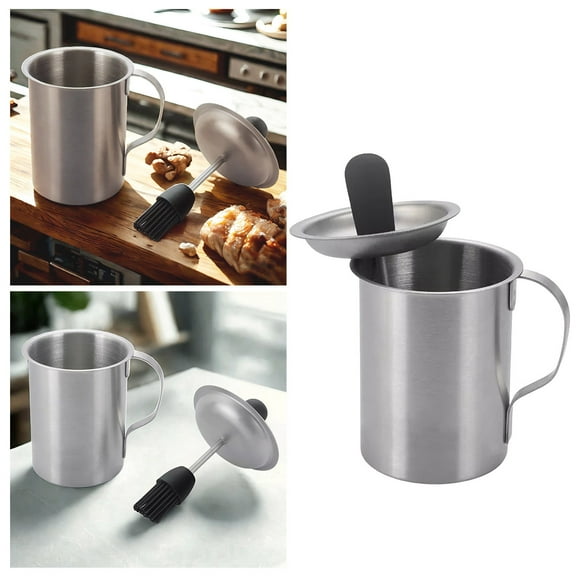 Multifunctional Basting Can and Brush Set - Stainless Steel BBQ Marinating Pot with Brushes for Barbecue Grilling - Silver