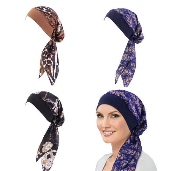 SPOKKI 3 Pack Chemo Headwears for Women, Silky Soft Turbans Head Scarf Headwraps for for Chemo Hair Loss Cancer Patients Sleep Capss Scarves