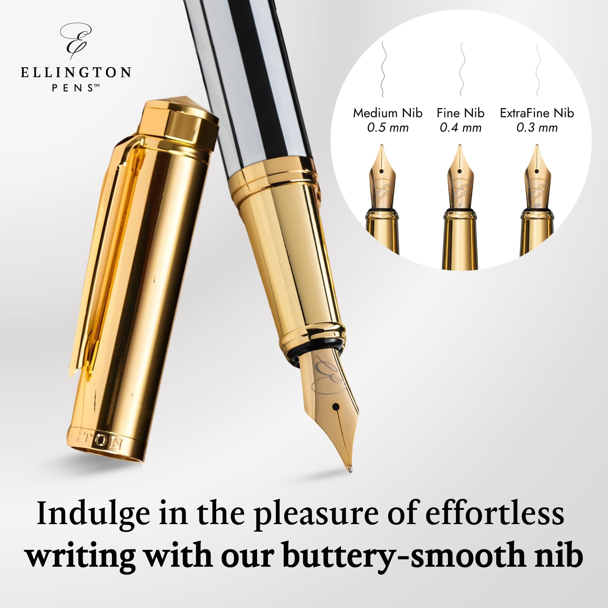 Ellington Pens Luxury Fountain Pen Set - Extra Fine Nib- Includes 3 Ink Cartridges, Refillable Ink Converter, Gift Box- Fountain Pens For Writing, Calligraphy, Journaling, Sketching (Master Chopin)