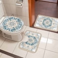 thumbnail image 5 of Bohemia Bathroom Rugs Set Blue Vintage Boho Ethnic Farmhouse Flower Pattern Non Slip Absorbent Soft Bath Mats 3 Piece Set with Bathroom Rug, U-Shaped Floor Mat, Toilet Seat Cover Small Size, 5 of 9