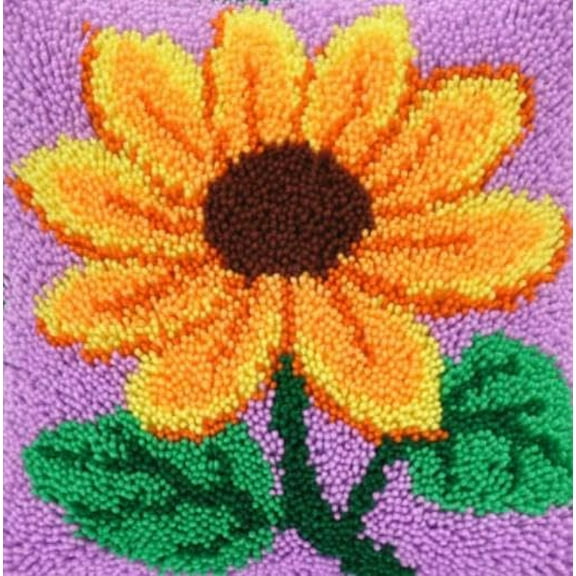 Cartoon Yellow Flower with Green Leaves Latch Hook Rug Kits for Kids Beginner Easy Printed Canvas Crochet Yarn Embroidery Mini-Carpet Hook and Latch Kit Children Handmade Craft 30x30cm(2)