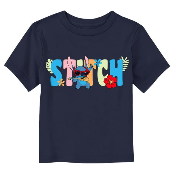 Toddler's Lilo & Stitch Colorful Tropic Ukulele Stitch Graphic Tee Navy Blue 5T