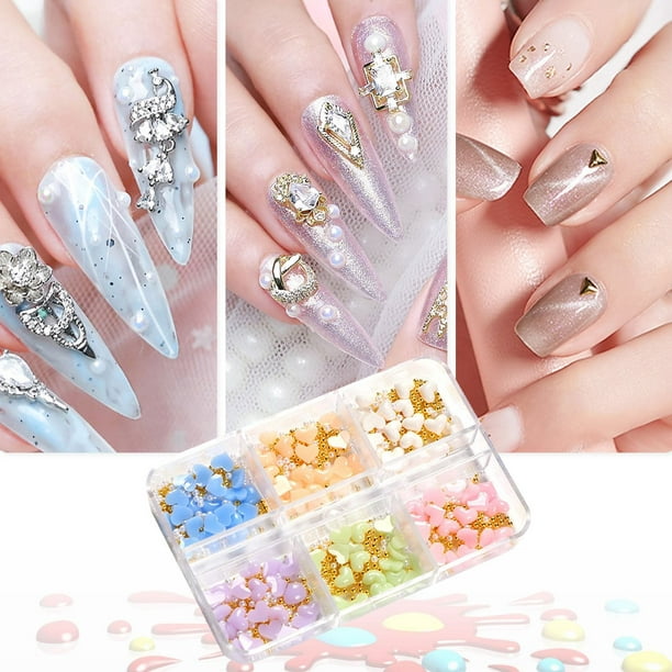 Consumable 3D Flower Nail Art Charms 6 Grids 3D Acrylic Nail Flowers  Rhinestone Light Change Pink White Blue Cherry Acrylic Spring Nail Art  Supplies With Pearls Manicure DIY Nail Dec 