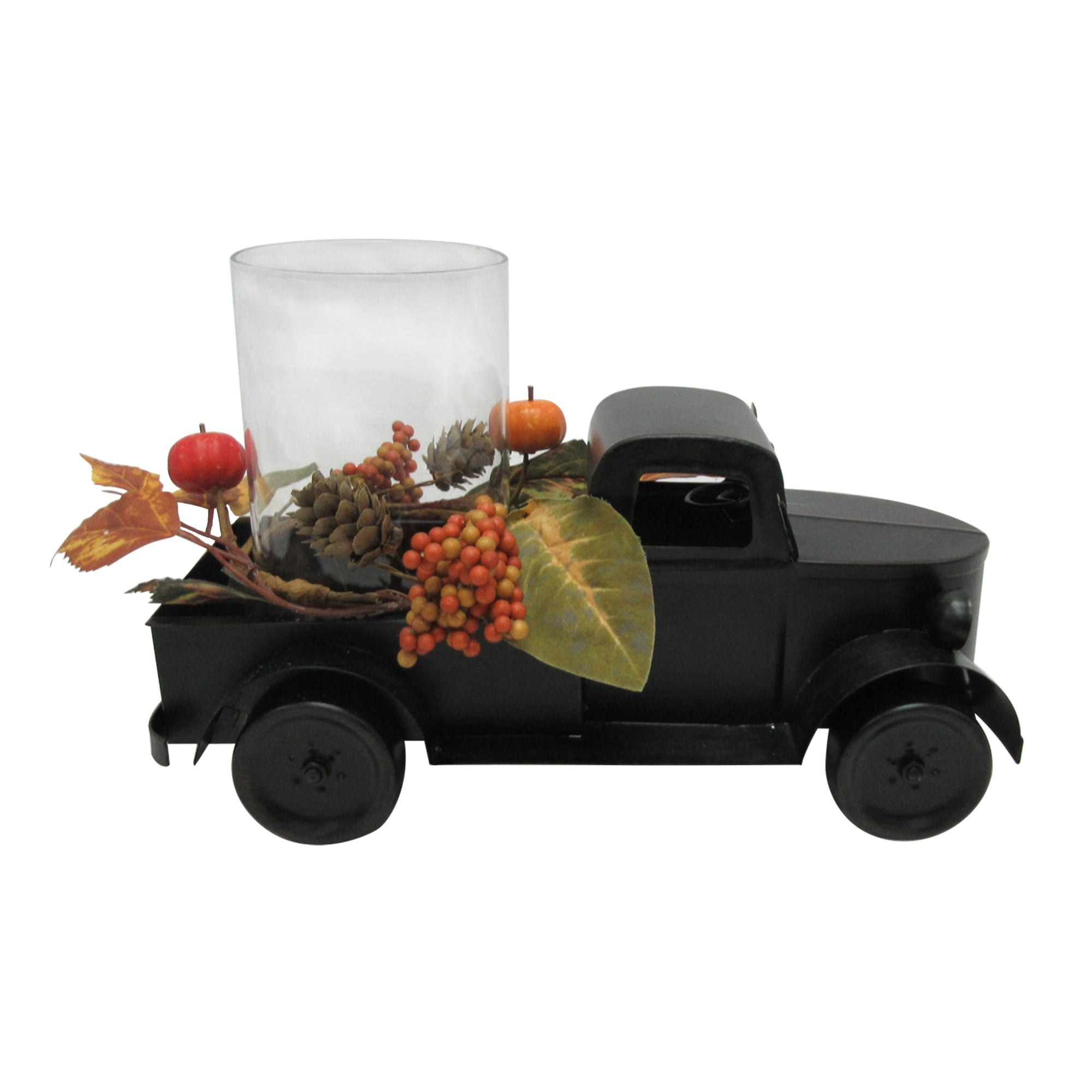 Red Holiday Truck Candle Holder Metal..12.25 ins x 6 in d x 7.13 h 