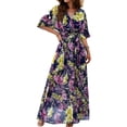 thumbnail image 2 of Women V Neck Floral Tie Waist Elegant Wedding Guest Evening Dress Midi Dress Alsol Lamesa,US 12-14(L), 2 of 6