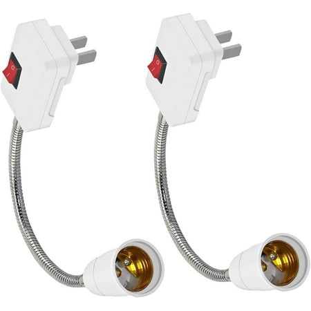 2 Pack E27 Socket Adapter, with On/Off Switch, Flexible Aluminum Wire ...