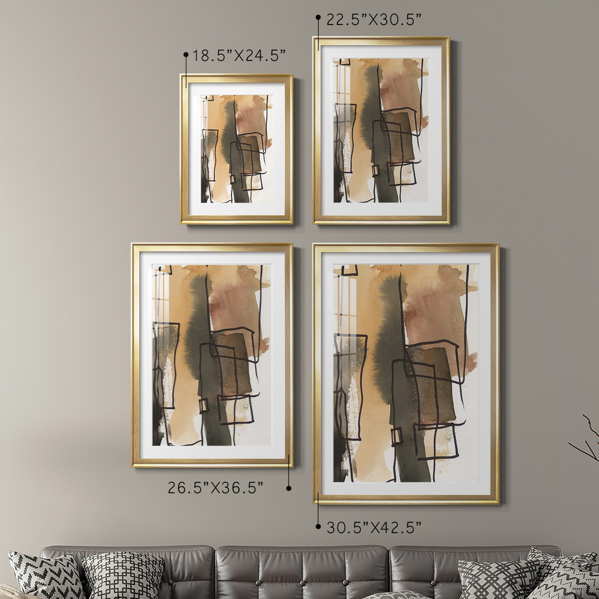 Wexford Home Retro Vibe III Premium Framed Print, 22.5" x 30.5" - Ready to Hang, Gold (Set of 2)