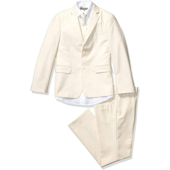 Geoffrey Beene Boy's Modern Fit 5-Piece Jacket Vest Trousers Shirt Tie Notch Lapel Suit Set - Colors