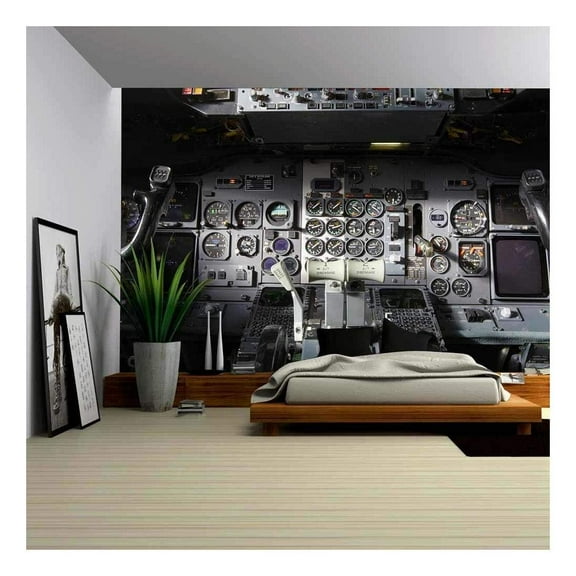 wall26 - Center Console and Throttles in The Airplane - Removable Wall Mural | Self-Adhesive Large Wallpaper - 66x96 inches