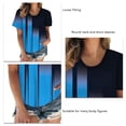 thumbnail image 4 of Mujer Cuello Redondo Top Color Contraste Impresión Digital Manga Corta Suelta Verano Casual Camiseta Azul L, 4 of 5