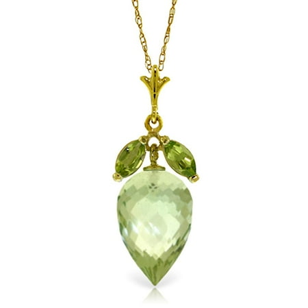 ALARRI 10 Carat 14K Solid Gold Necklace Peridot Briolette Green Amethyst with 20 Inch Chain Length.