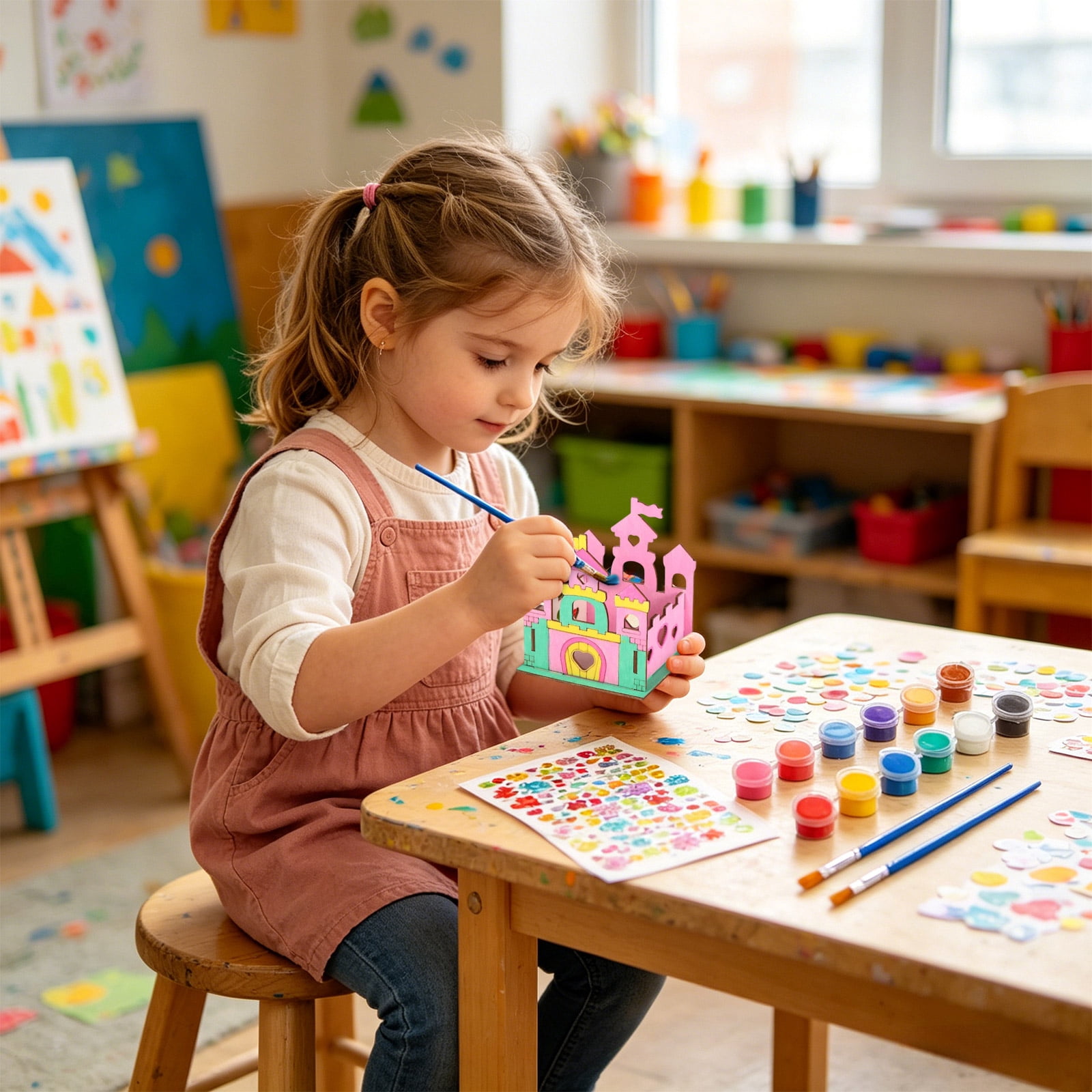 12 Sets DIY Wooden Princess Castle Craft Bulk Donate Pack for Kids, Cardboard Castle with 12 Acrylic Paints & Brushes, Ideal for Girls Birthday Party Church Christmas Donation
