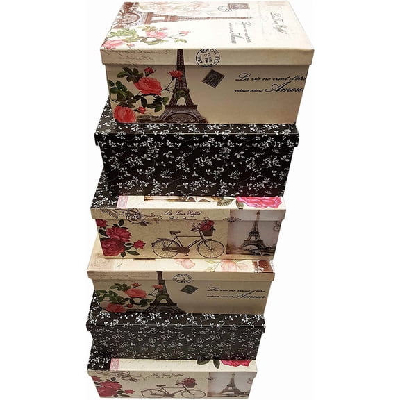 Paris Extra Large Nesting Storage Boxes - Set of 6 - Sturdy Cardboard, Décor & Gift Giving - 6 Box Sizes, Polka Dot