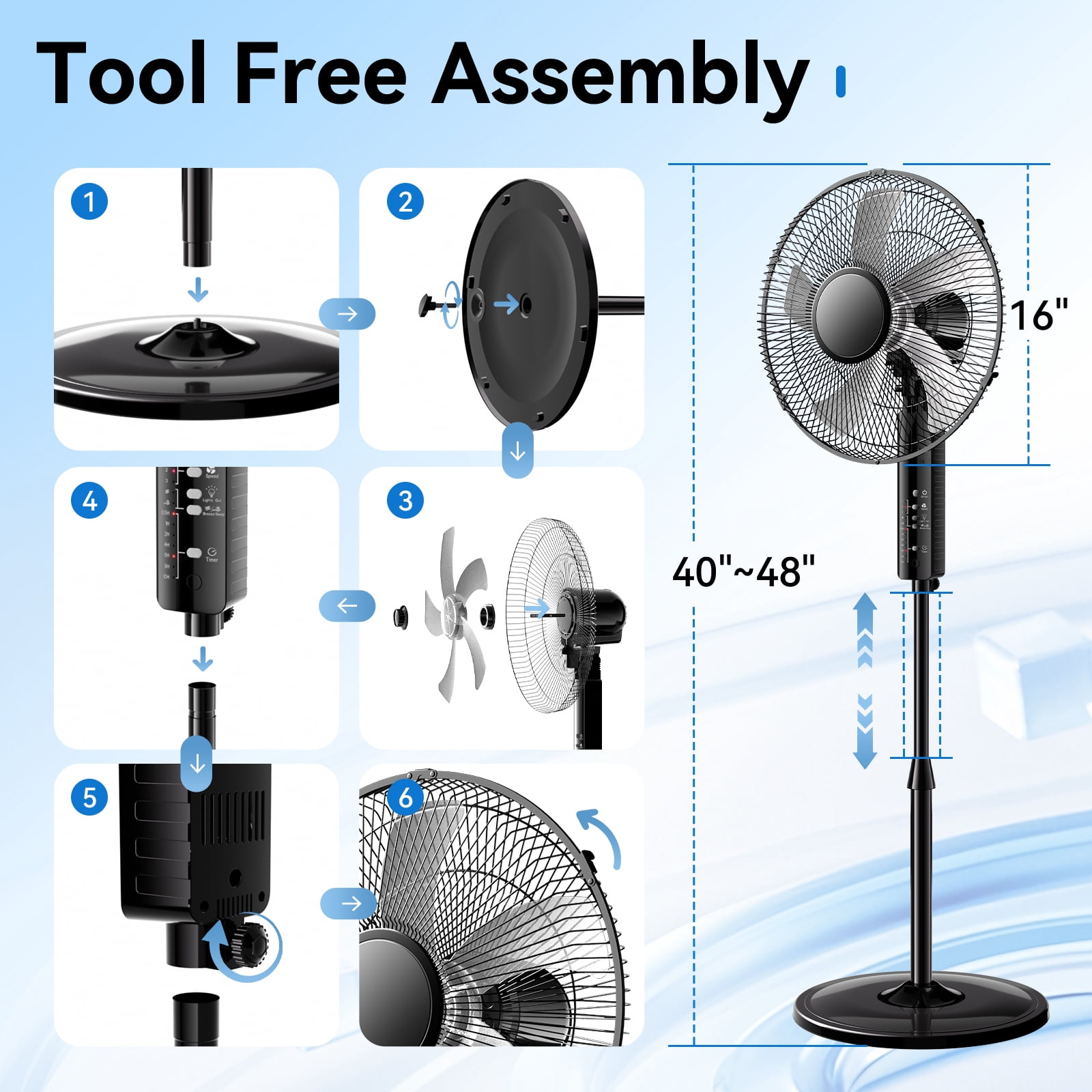 Goosiay 16" Oscillating Pedestal Fan with Remote Control, 10H Timer Stand up Fan, Ultra Quiet Fan for Bedroom Home Office