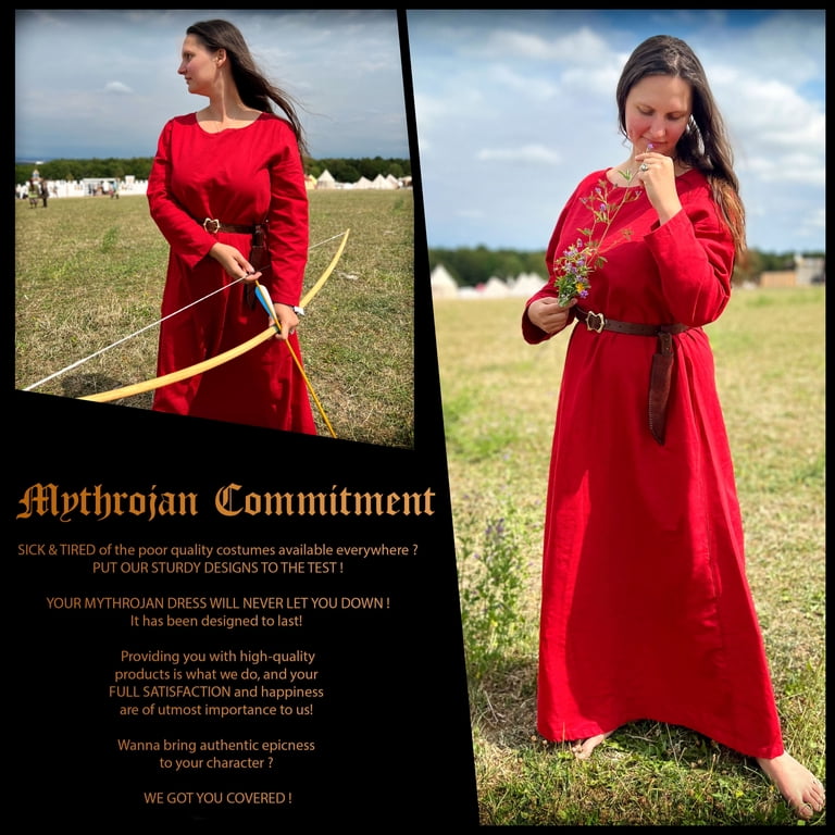 Mythrojan Medieval Lady Dress Xth-XVth Century Women's Dress for Larp SCA Renaissance Fair & Reenactment, Color : Red, Size : Small Mythrojan Medieval Lady Dress Xth-XVth Century Women's Dress for Larp SCA Renaissance Fair & Reenactment, Color : Red, Size : Small