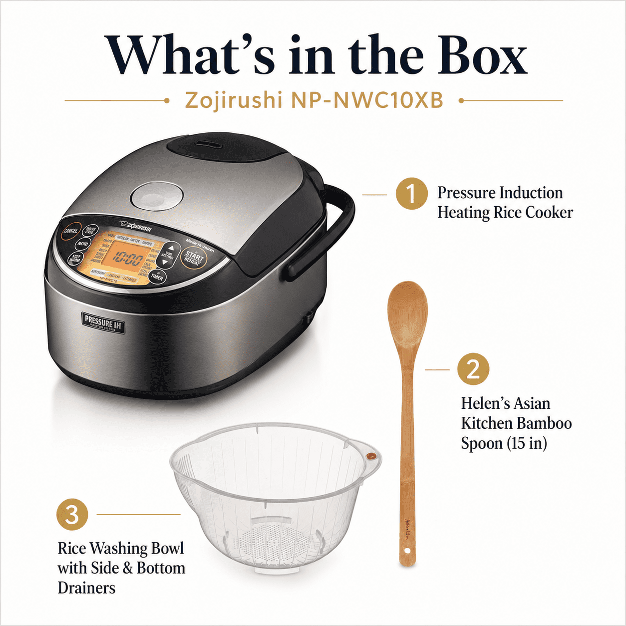 Zojirushi NP-NWC10XB Pressure Induction Heating Rice Cooker w/ Accessory Bundle