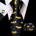 thumbnail image 4 of Barry.Wang Silk Ties for Men Designer Fun Black Necktie Clip Pocket Square Cufflinks Graduate Party Festival Yellow 5PC, 4 of 5