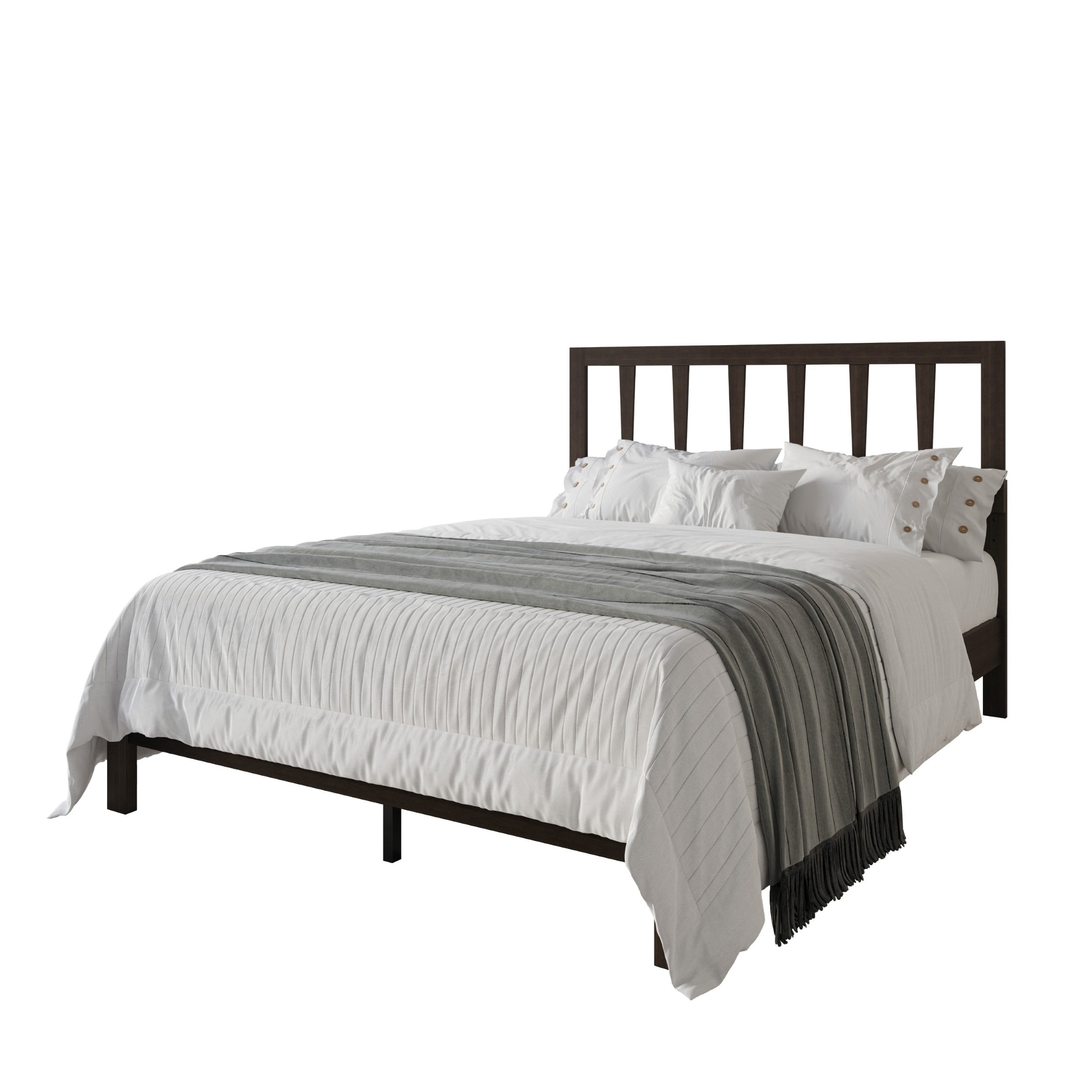 Home Design Elmira Full Wood Platform Bed with Adjustable Height Headboard & Durable Wood Construction, Cappuccino, Easy Assembly