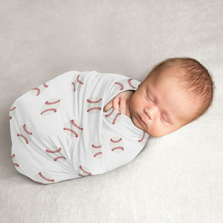 UPC: 0846480085195 | Sweet Jojo Designs Baseball Baby Boy Swaddle Blanket Jersey Stretch Knit for Newborn or Infant Receiving Security – Red and White Americana Sports