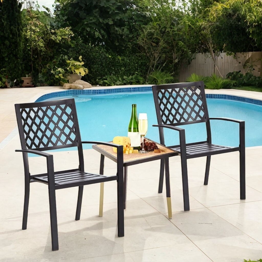 MILEMONT Set of 2 Stackable Metal Outdoor Patio Chairs, Black Patio