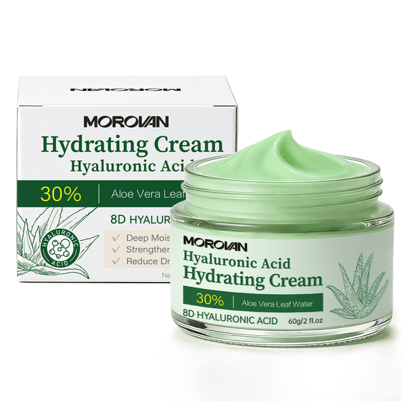 Morovan Hyaluronic Acid Hydrating Cream with 30% Aloe Vera Water, 8D HA Facial Moisturizer for Sensitive Skin, 2 fl.oz