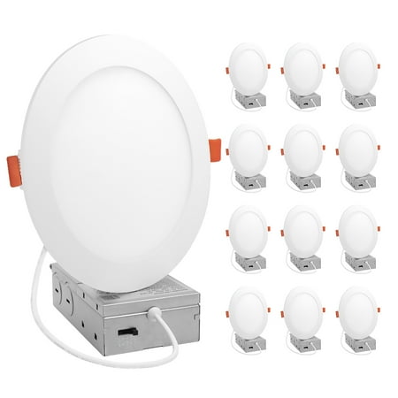 

6 in. Slim Round Recessed LED Downlight Canless IC Rated 1050 Lumens 5 CCT Color Selectable 2700K-5000K (12 Pack)