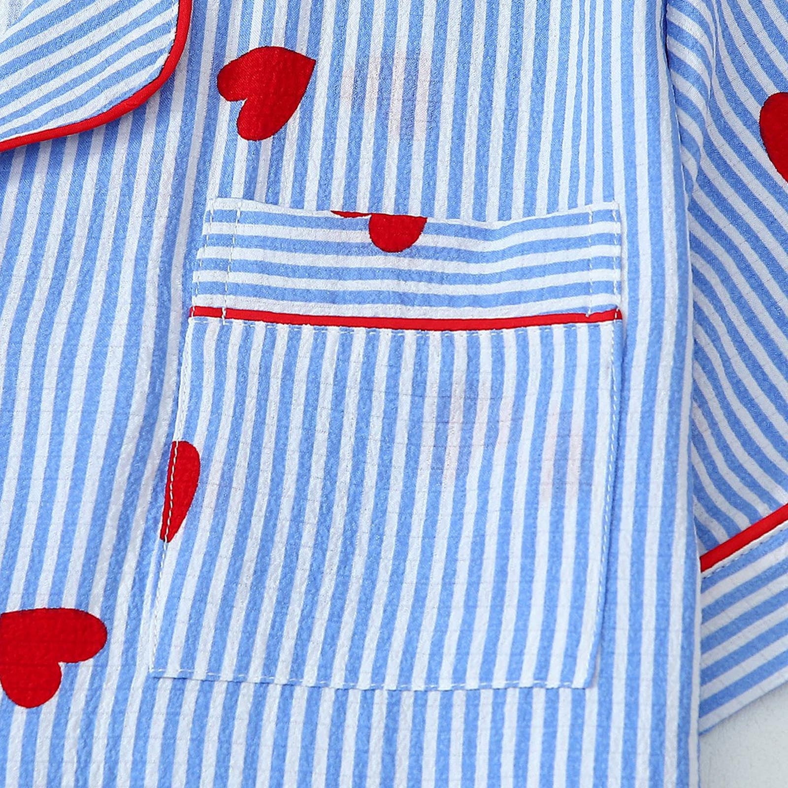 PNTUTB Women's Fashion Striped Heart Print Collared Button Pocket Short Sleeve Top with Elastic Waist Shorts Pajama Set