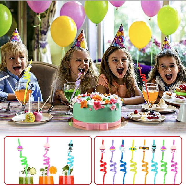 Nueva fiesta de paja curvada decorada con paja desechable Sky Cartoon Wmkox8yii FHAKJF3245