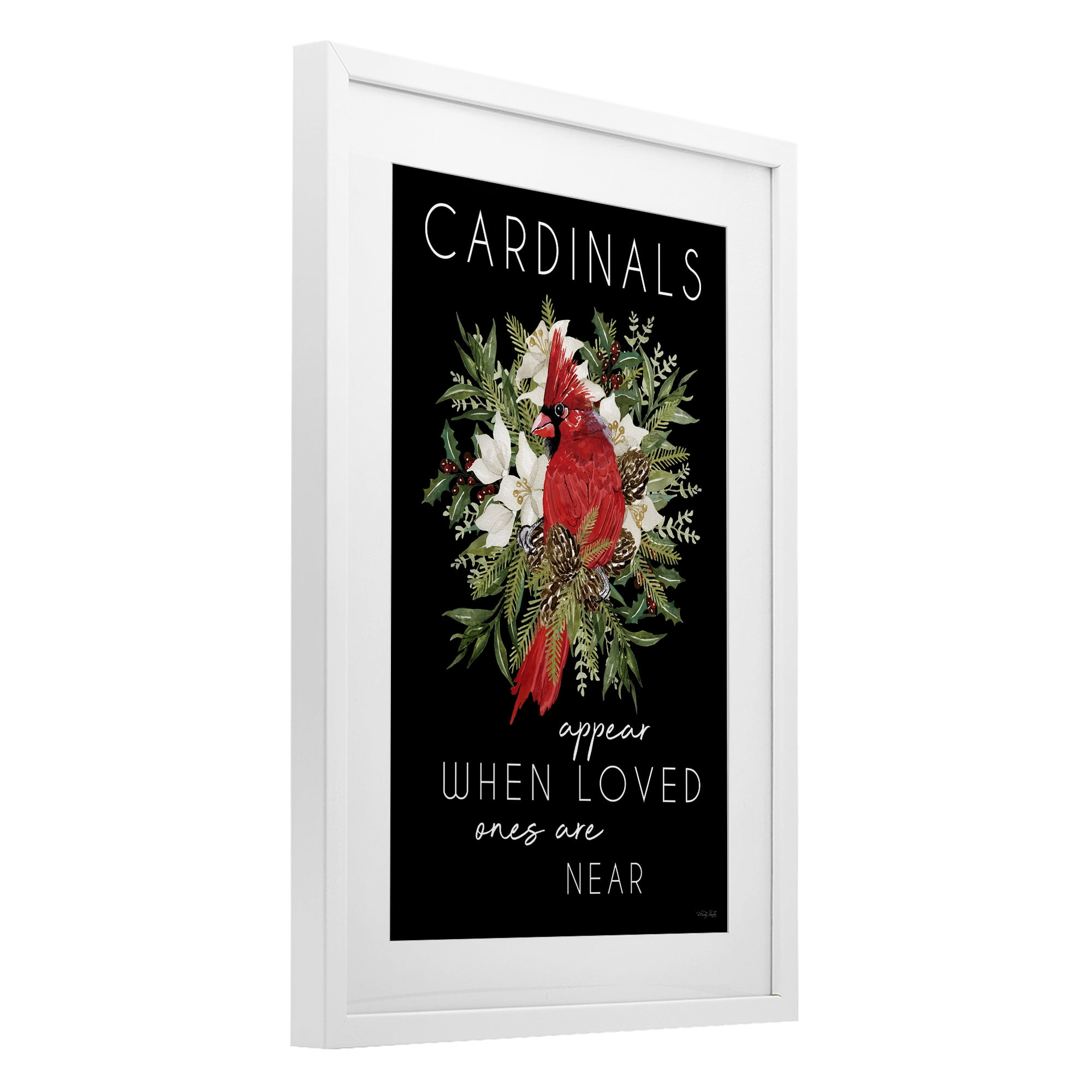 Cardinals Appear Seasonal Sentiment White Framed Print Under Glass, design by Cindy Jacobs