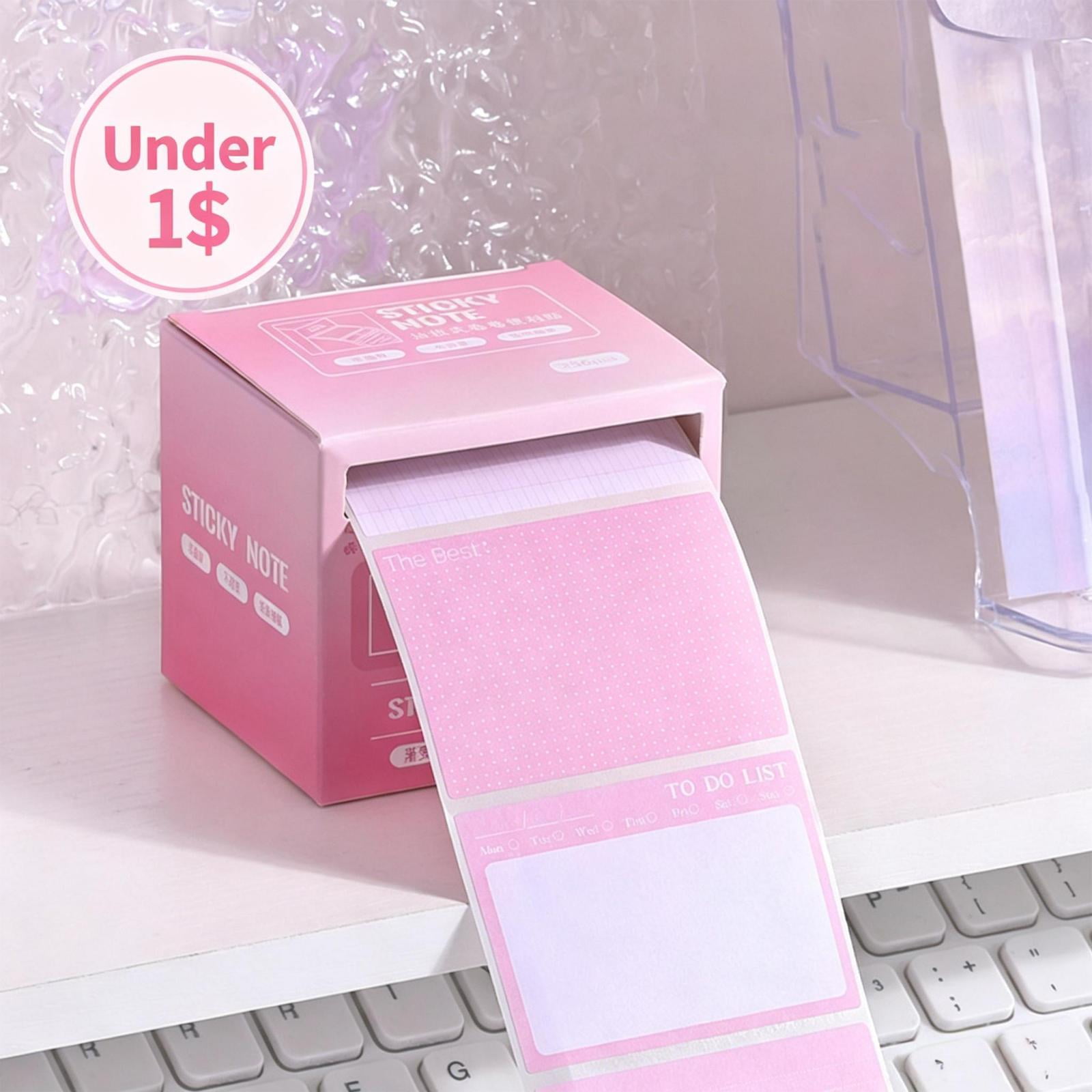 Under 1$ Product! Pull-Out Sticky Notes Dispenser Box 256 Sheets Pink Self-Adhesive Memo Pads Portable Reminder Note Paper for Office Work Planning Journaling Daily Task Marking