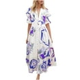 thumbnail image 1 of Cameland Mode Femmes Été Imprimée Manches Courtes Col en V à Volants Robe Décontractée Décontractée, 1 of 6