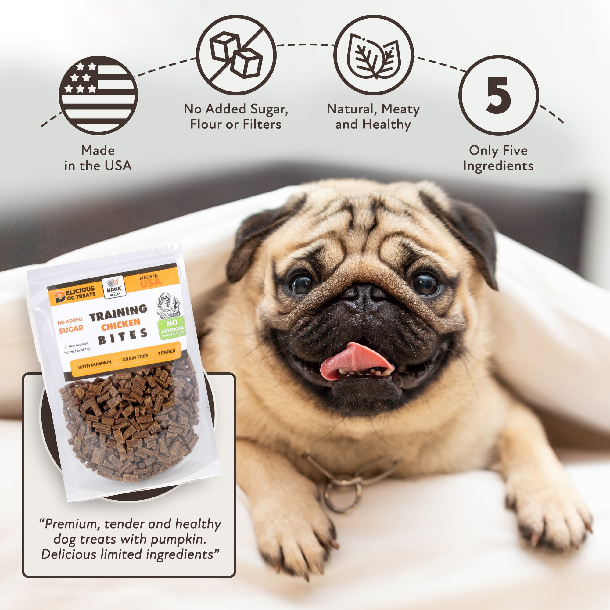 Chicken Training Bites dog treats - USA lean protein with pumpkin. NO flour, fillers or added sugar.