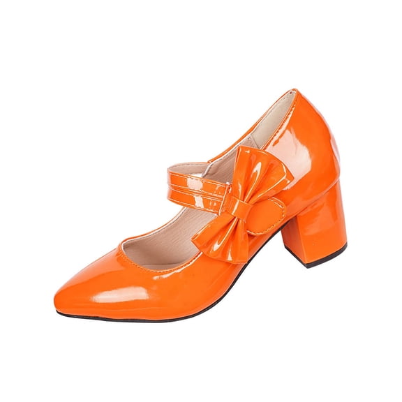 Xfvqtps Womens Mary Jane Heels Glossy Patent Leather Pointed Toe Block Heel Chunky Shoes with Bow Decoration Elegant Dress Shoes for Women