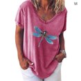 thumbnail image 1 of T-Shirt à Manches Courtes Imprimé Col Rond T-Shirt à Col Rond pour Femmes Blouse Casual, Rose, Rose, Rose, Bleu, 1 of 1