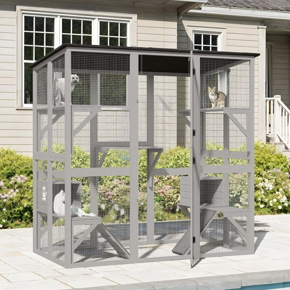 DWVO 70.9" Large Cat Cage, Outdoor Cat Enclosures Catio, DIY Indoor Catio with Roof Hammock Platforms, Ideal for 1-6 Cats
