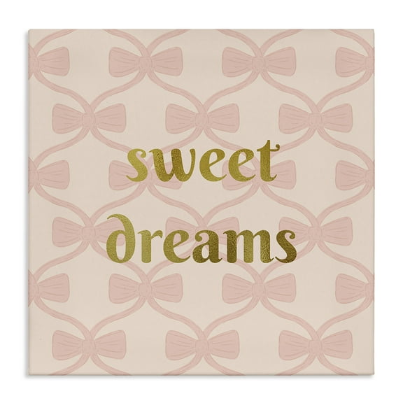 Stupell Industries Pastel Bows & Sweet Dreams Quotes and Sayings Painting Wrapped Canvas Canvas Art Print Wall Art, 17 x 17