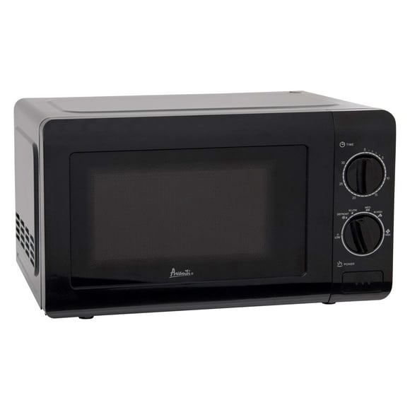 Avanti MM07V1B Horno microondas compacto mecánico de 700 vatios con 5 configuraciones de potencia Descongelación Control de temperatura de rango completo y plato giratorio de vidrio 07 pies cúbicos Ne
