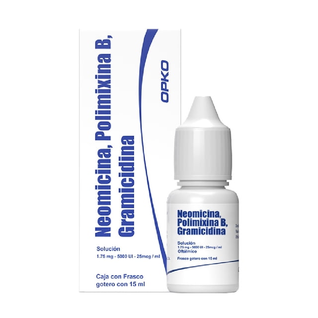 Neomicina / Polimixina B / Gramicidina sol. 1.75mg - 5000 UI - 25mcg / ml gotero con 15 ml.