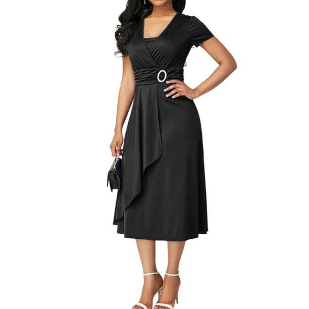 HEVIRGO Vestido ajustado de manga corta con escote en V y dobladillo asimétrico para mujer, talla grande 5XL