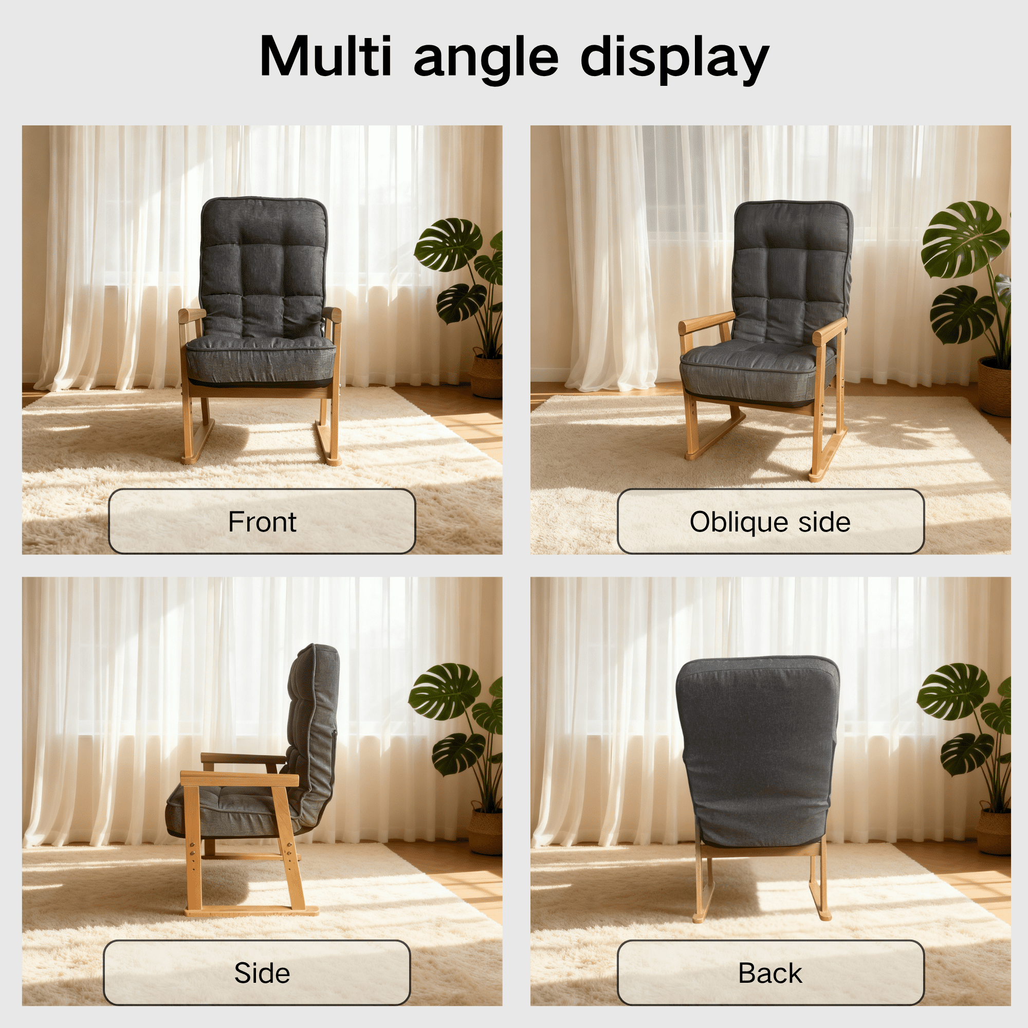 Leumius Modern Lounge Chair with Adjustable Seat Height and Three-Level Lumbar Angle Adjustment for Living Room, Bedroom, Study and Attic Gray